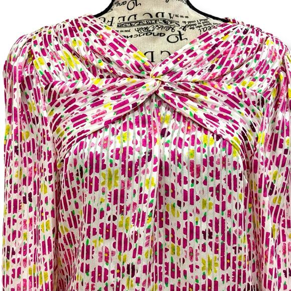 Kate Spade Size L Barbie Pink Floral Marker Devore Blouse Top Designer Retro - Picture 2 of 6